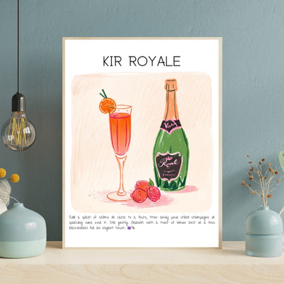 Cocktail Art Print Design Poster Kir Royale Bar Decor