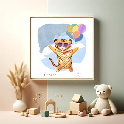 Animals With Balloons Art Print Tasarım Çocuk Odası Posteri