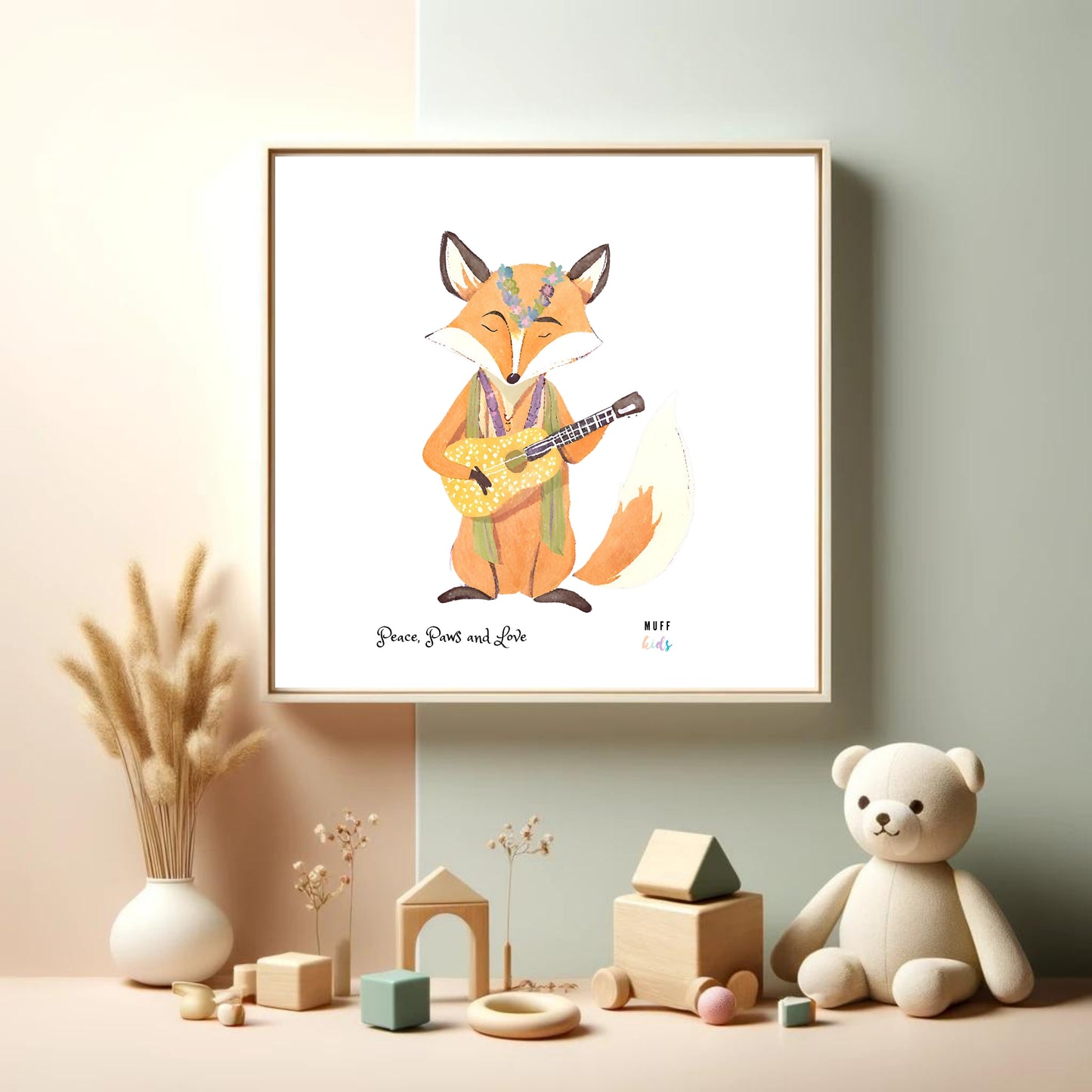 Peace, Paws and Love Fox No:1 Art Print Poster For Kids