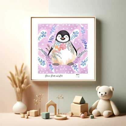 Peace, Paws and Love Penguin No:2 Art Print Tasarım Çocuk Odası Posteri