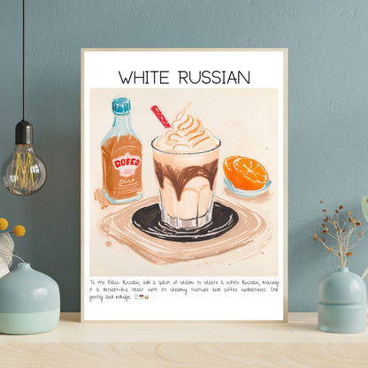 Cocktail Art Print Design Poster White Russian Bar Decor