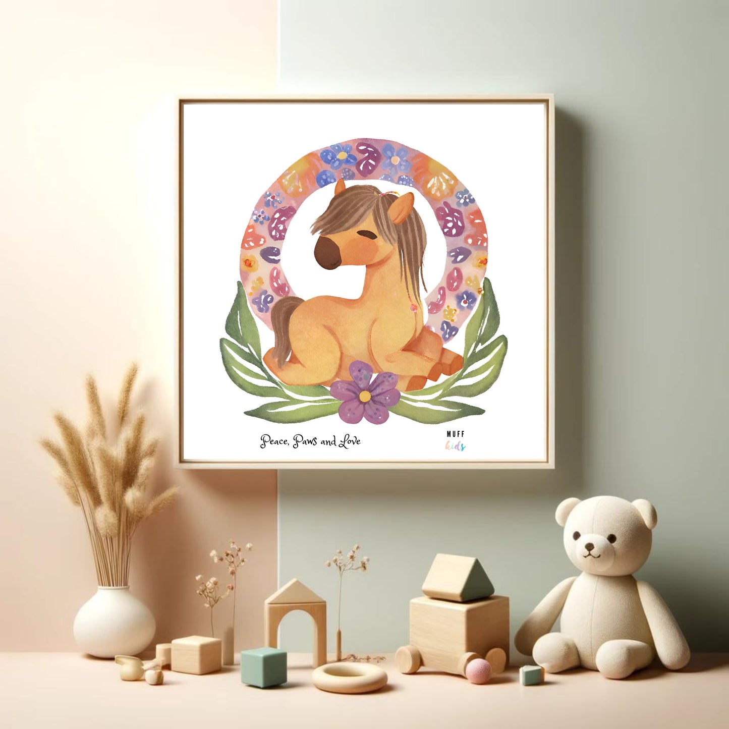 Peace, Paws and Love Horse No:4 Art Print Poster For Kids