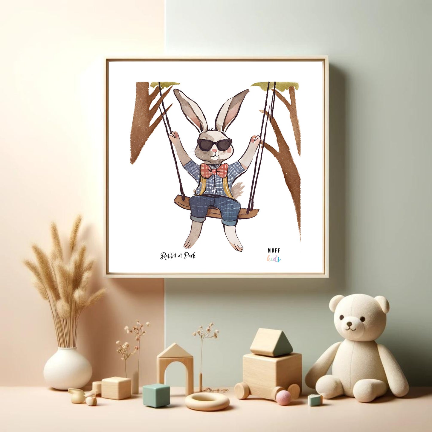 Kids Art Print Design Rabbit At Park No.1 Poster For Kids