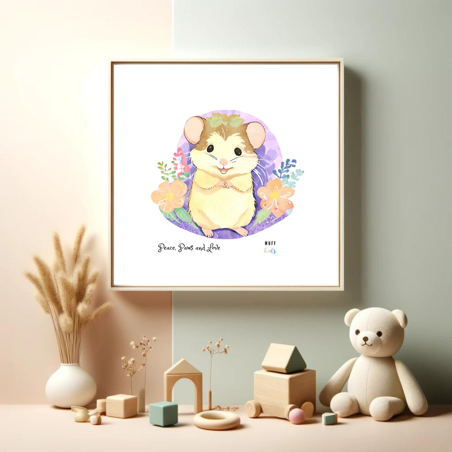 Peace, Paws and Love Mouse No:3 Art Print Tasarım Çocuk Odası Posteri