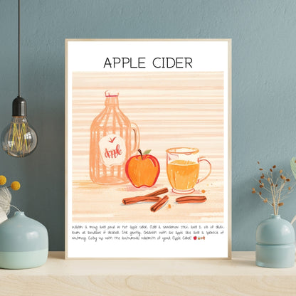 Cocktail Art Print Design Poster Apple Cider Bar Decor