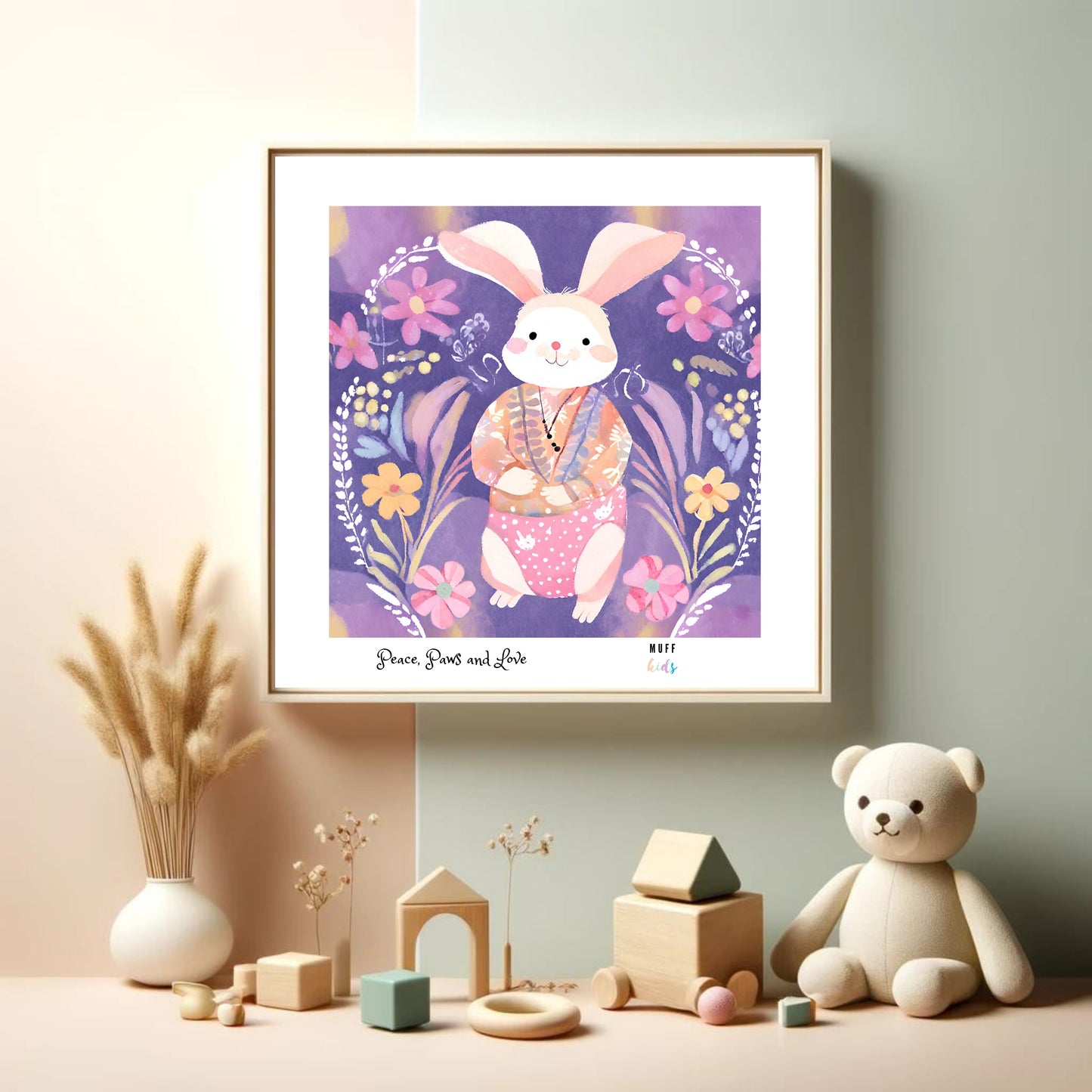 Peace, Paws and Love Rabbit No:1 Art Print Tasarım Çocuk Odası Posteri