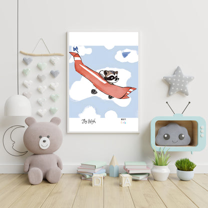 Fly High Animals No.6 Art Print Tasarım Çocuk Odası Posteri