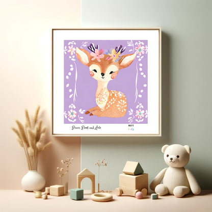 Peace, Paws and Love Deer No:5 Art Print Poster For Kids