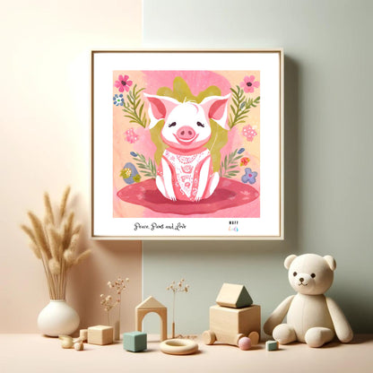 Peace, Paws and Love Pig No:3 Art Print Tasarım Çocuk Odası Posteri