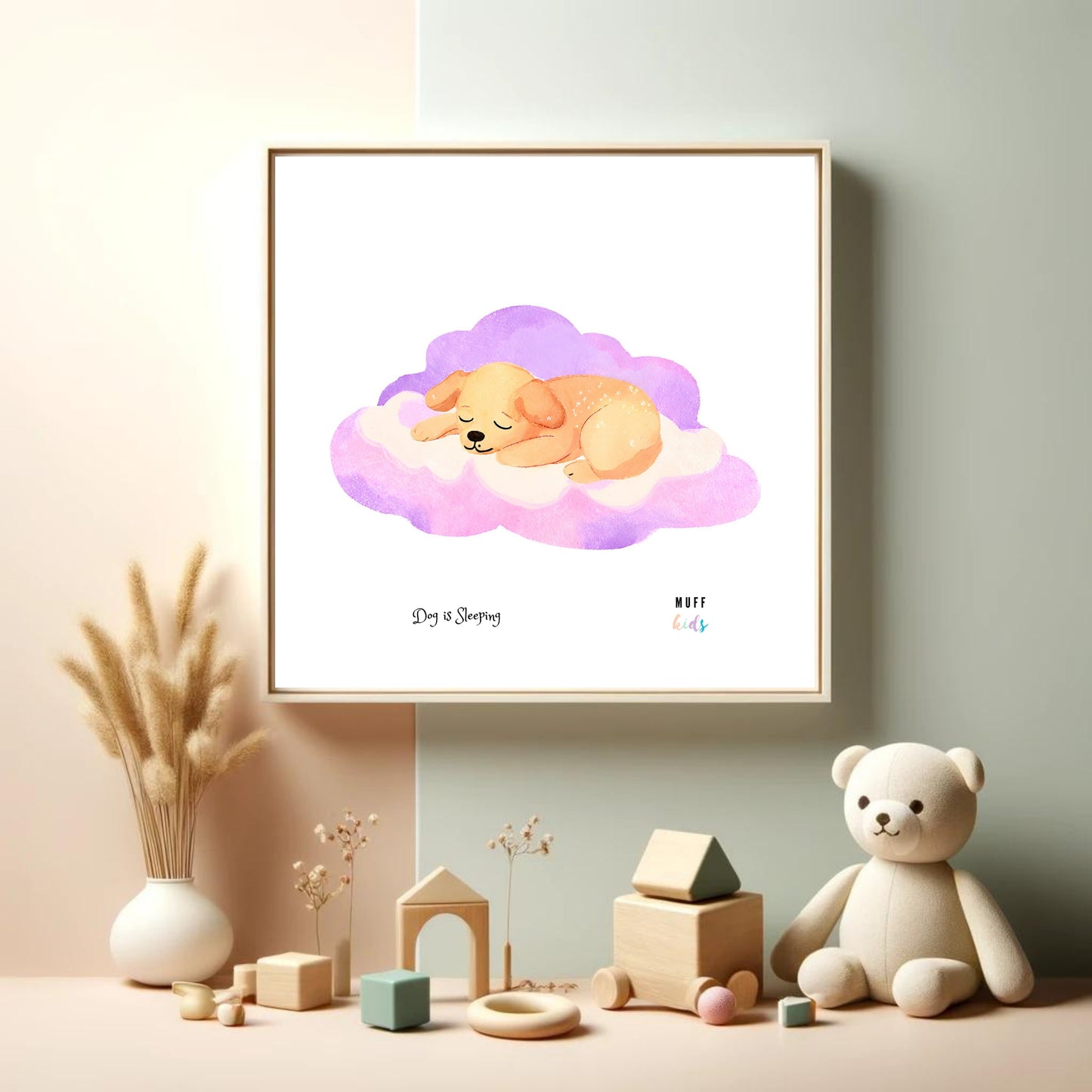 Kids Art Print Design Sleeping Dog Poster For Kids