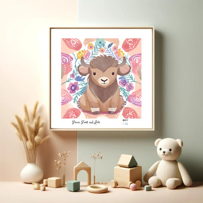 Peace, Paws and Love Bison No:2 Art Print Poster For Kids