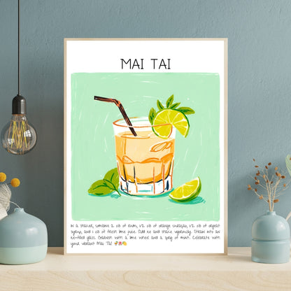 Cocktail Art Print Design Poster Bar Mai Tai Decor