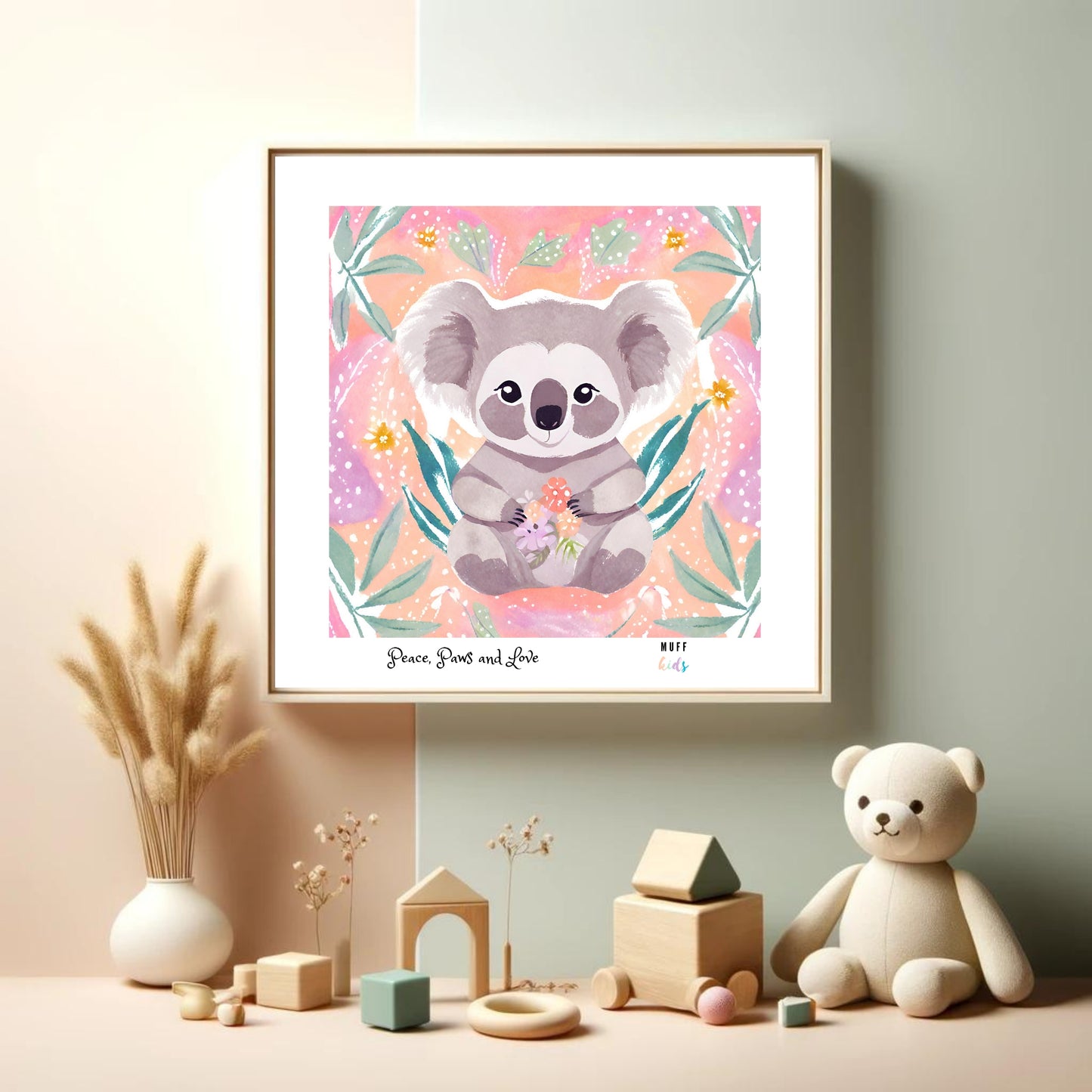 Peace, Paws and Love Koala No:2 Art Print Poster For Kids