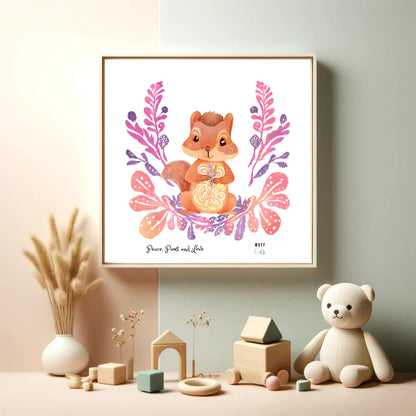 Peace, Paws and Love Squirrel No:2 Art Print Tasarım Çocuk Odası Posteri