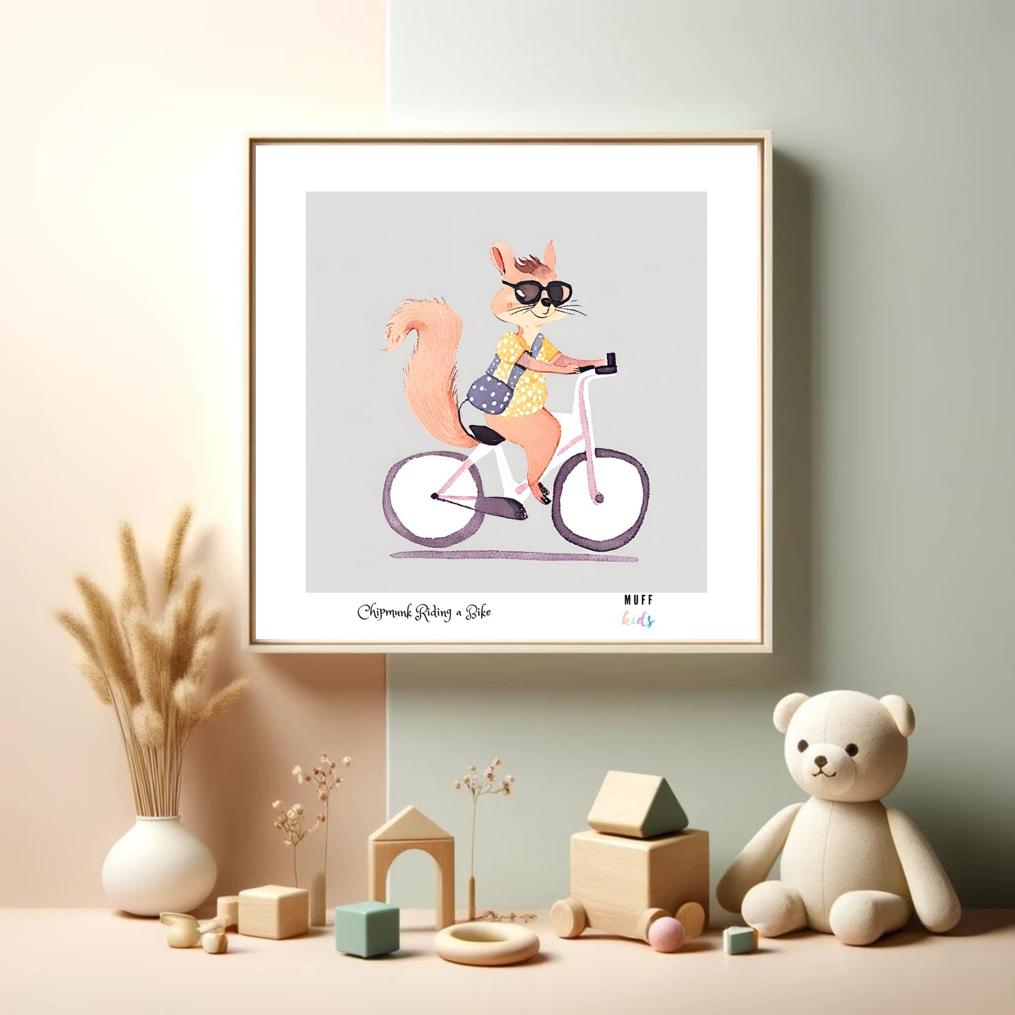 Kids Art Print Design Chipmunk Ride a Bike No.1 Poster For Kids