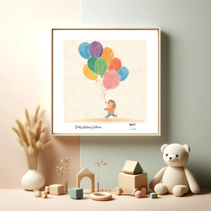 Animals With Balloons Art Print Tasarım Çocuk Odası Posteri