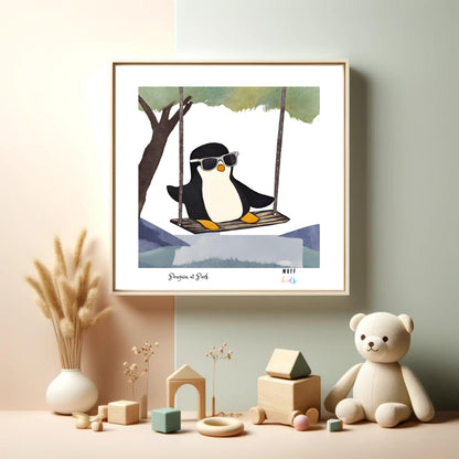 Kids Art Print Design Penguin At Park Poster For Kids