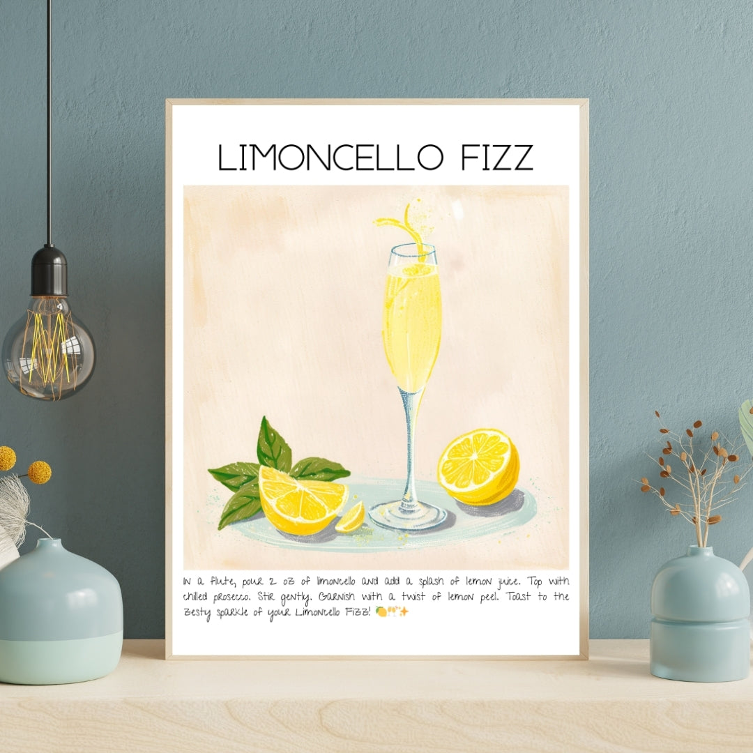 Cocktail Art Print Design Poster Limoncello Fizz Bar Decor