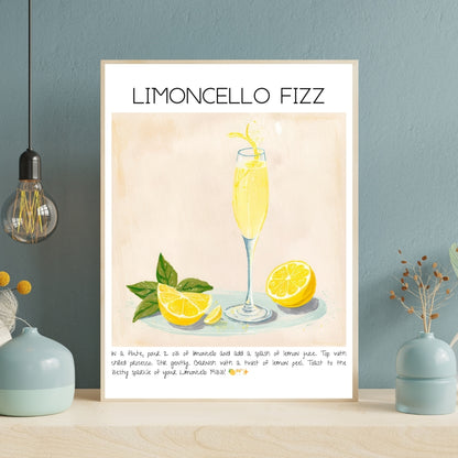 Cocktail Art Print Design Poster Limoncello Fizz Bar Decor