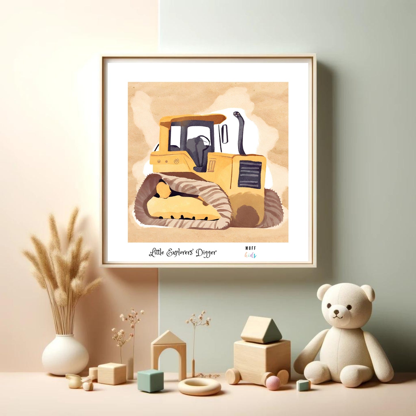 Little Explorers' Digger Art Print Poster For Kids