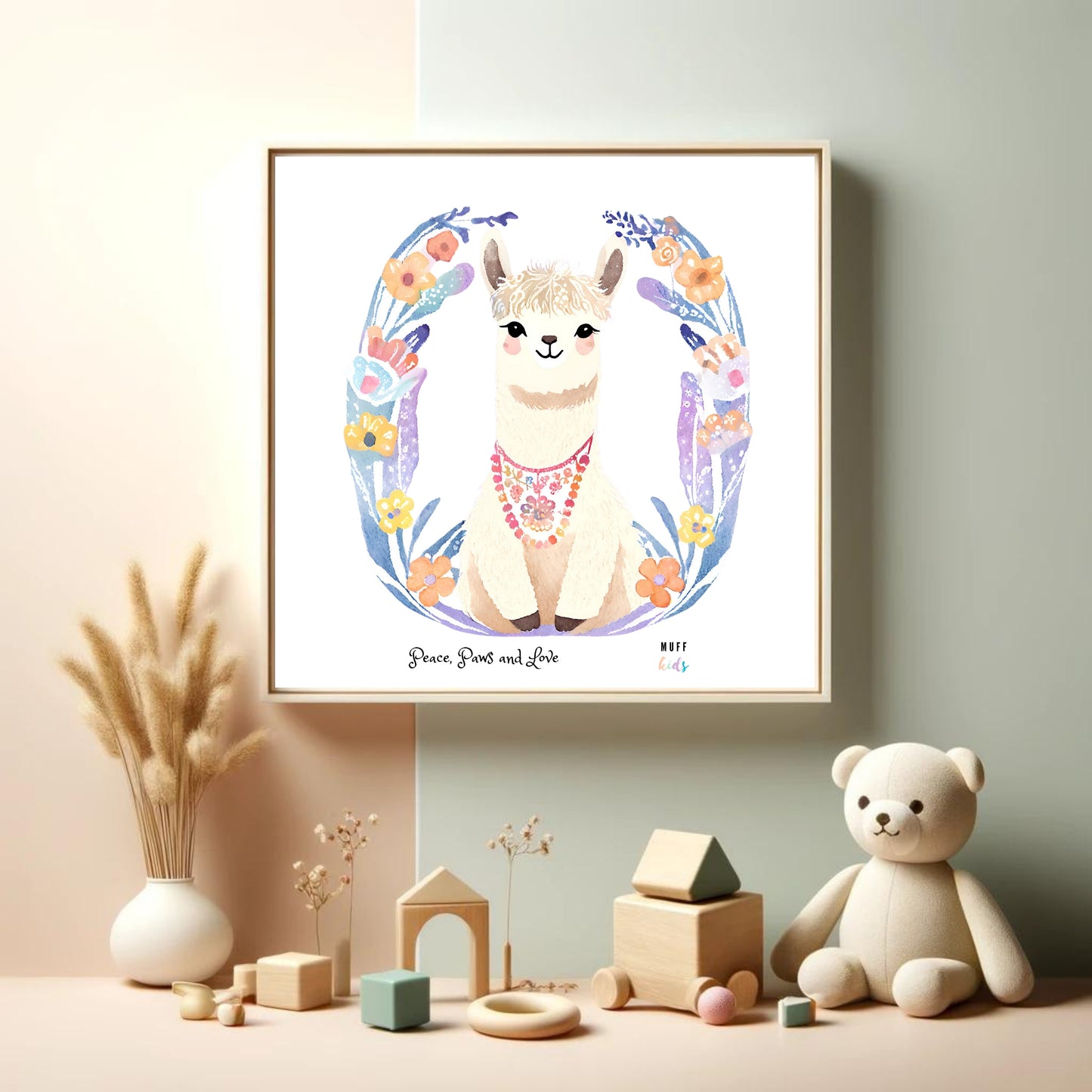 Peace, Paws and Love Llama No:1 Art Print Poster For Kids