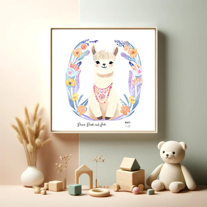 Peace, Paws and Love Llama No:1 Art Print Poster For Kids