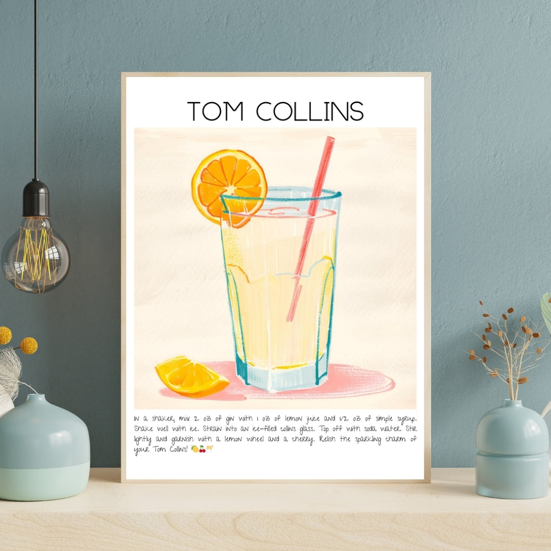 Cocktail Art Print Design Poster Tom Collins Bar Decor