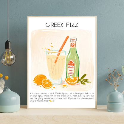 Cocktail Art Print Design Poster Greek Fizz Bar Decor