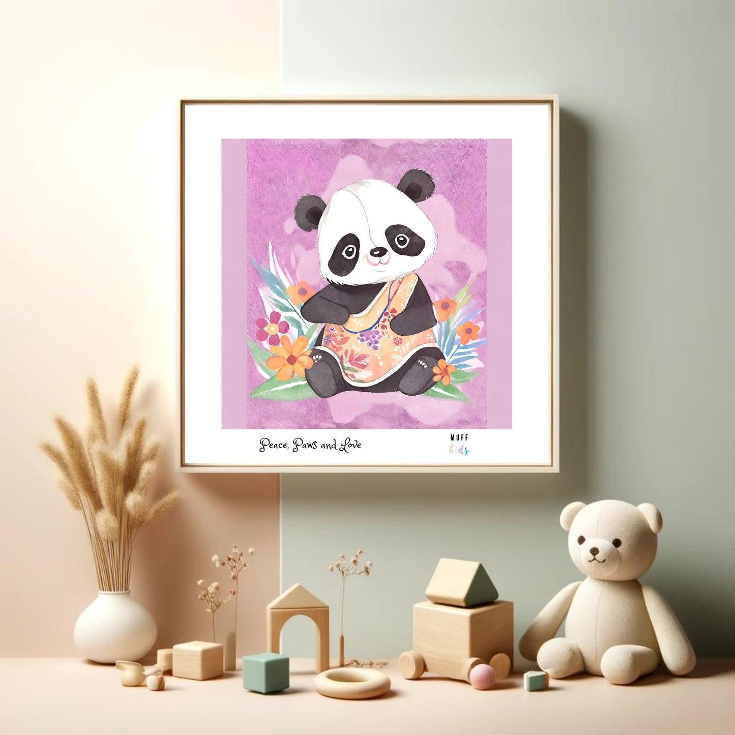 Peace, Paws and Love Panda No:2 Art Print Tasarım Çocuk Odası Posteri