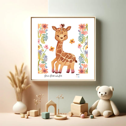 Peace, Paws and Love Giraffe No:3 Art Print Poster For Kids