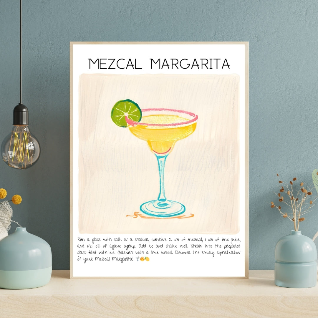 Cocktail Art Print Design Poster Mezcal Margarita Bar Decor