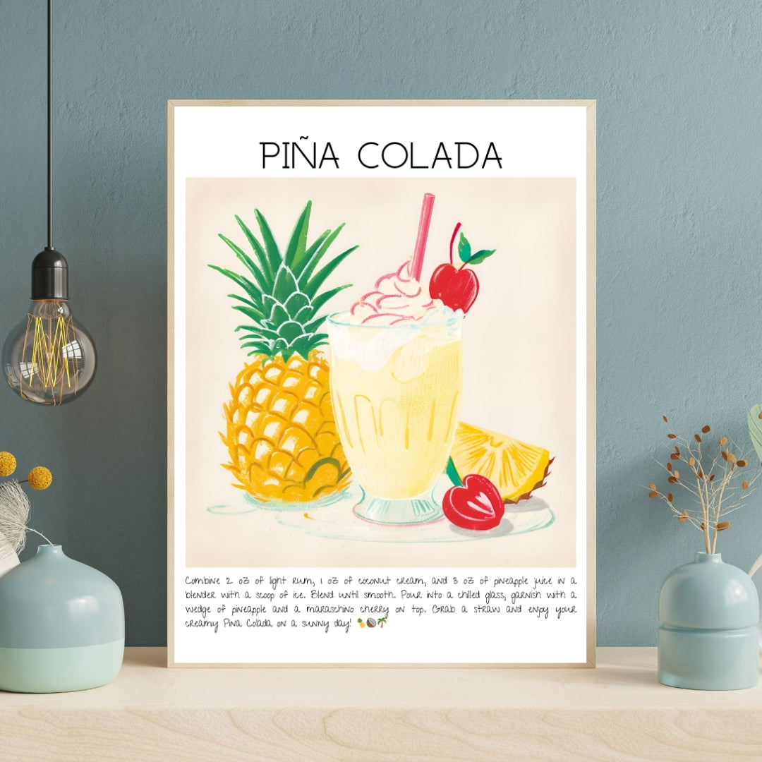 Cocktail Art Print Design Poster Pina Colada Bar Decor