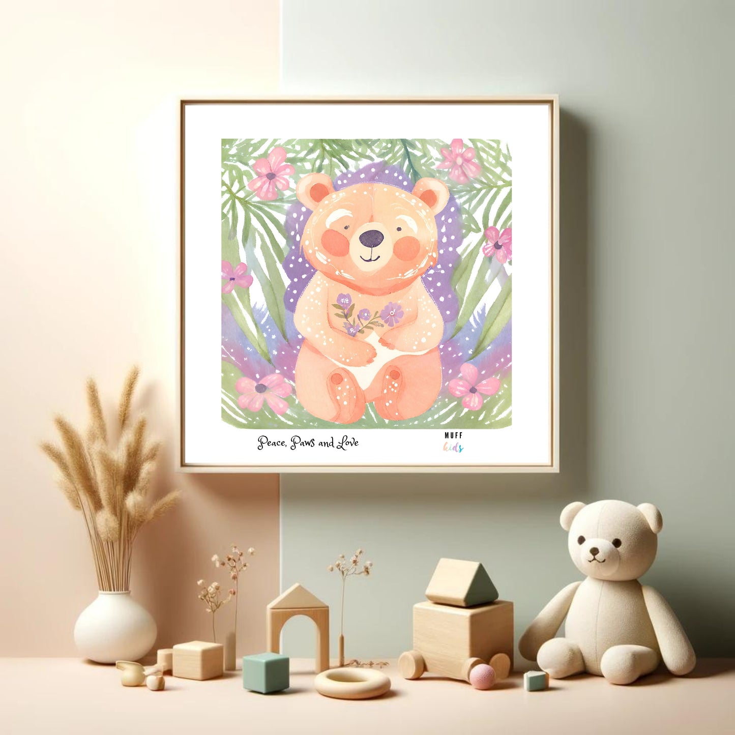 Peace, Paws and Love Bear No:2 Art Print Tasarım Çocuk Odası Posteri