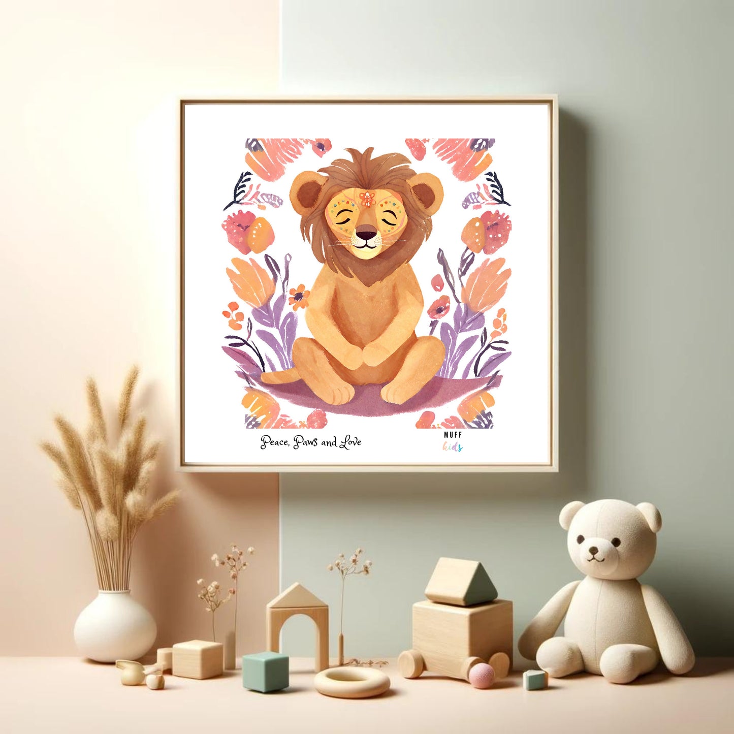 Peace, Paws and Love Lion No:3 Art Print Poster For Kids