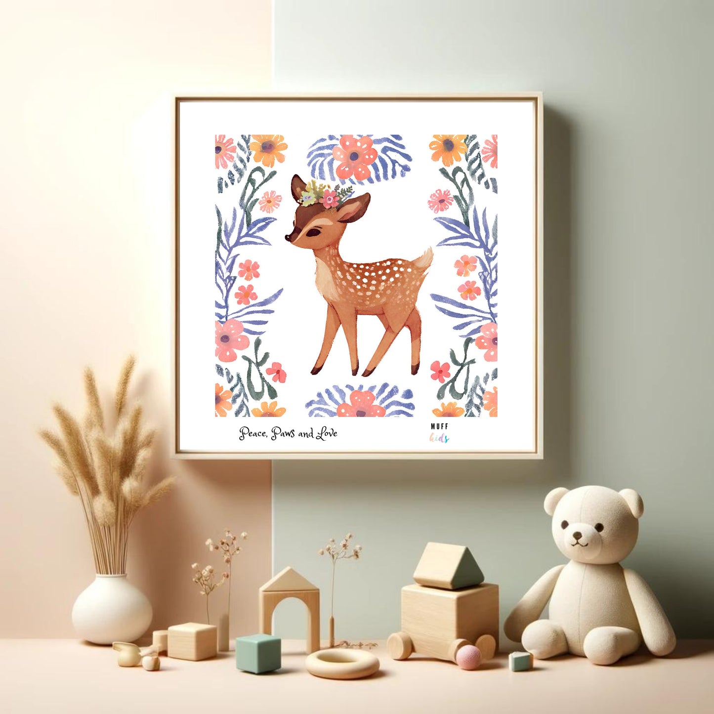 Peace, Paws and Love Deer No:4 Art Print Poster For Kids