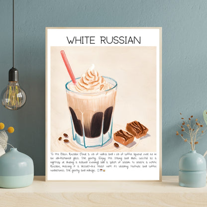 Cocktail Art Print Design Poster White Russian Bar Decor