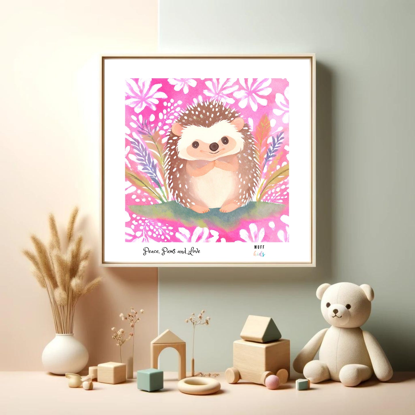 Peace, Paws and Love Porky No:1 Art Print Tasarım Çocuk Odası Posteri