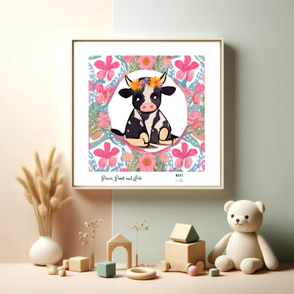 Peace, Paws and Love Cow No:3 Art Print Poster For Kids