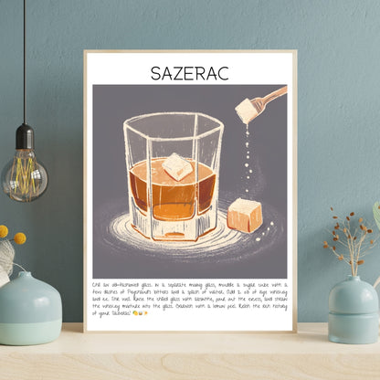 Cocktail Art Print Design Poster Sazerac Bar Decor