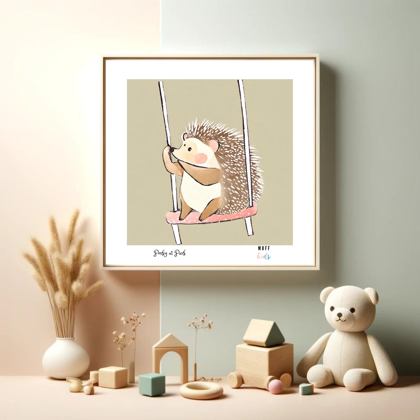 Kids Art Print Design Hedgehog At Park No.2 Poster For Kids