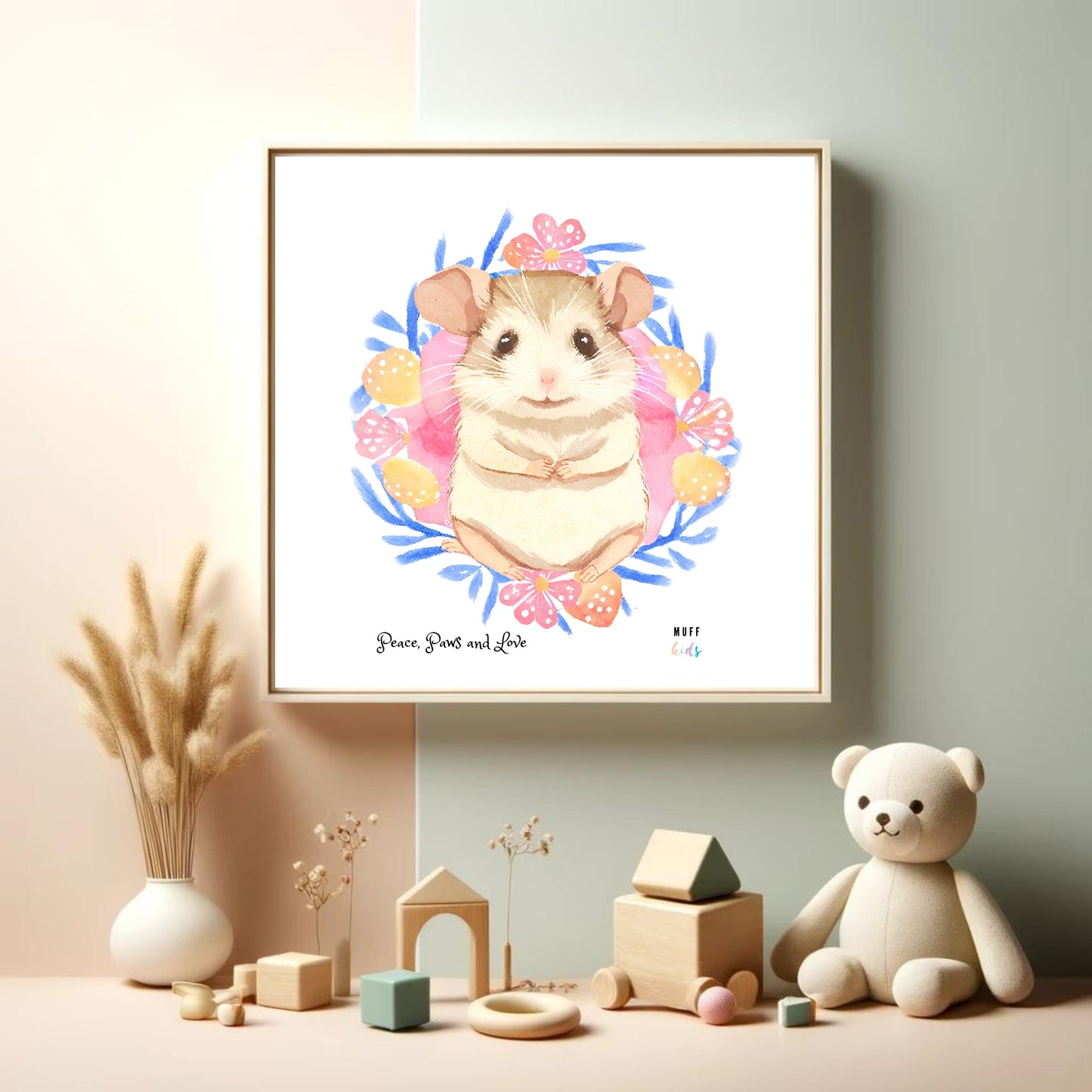 Peace, Paws and Love Mouse No:2 Art Print Tasarım Çocuk Odası Posterler