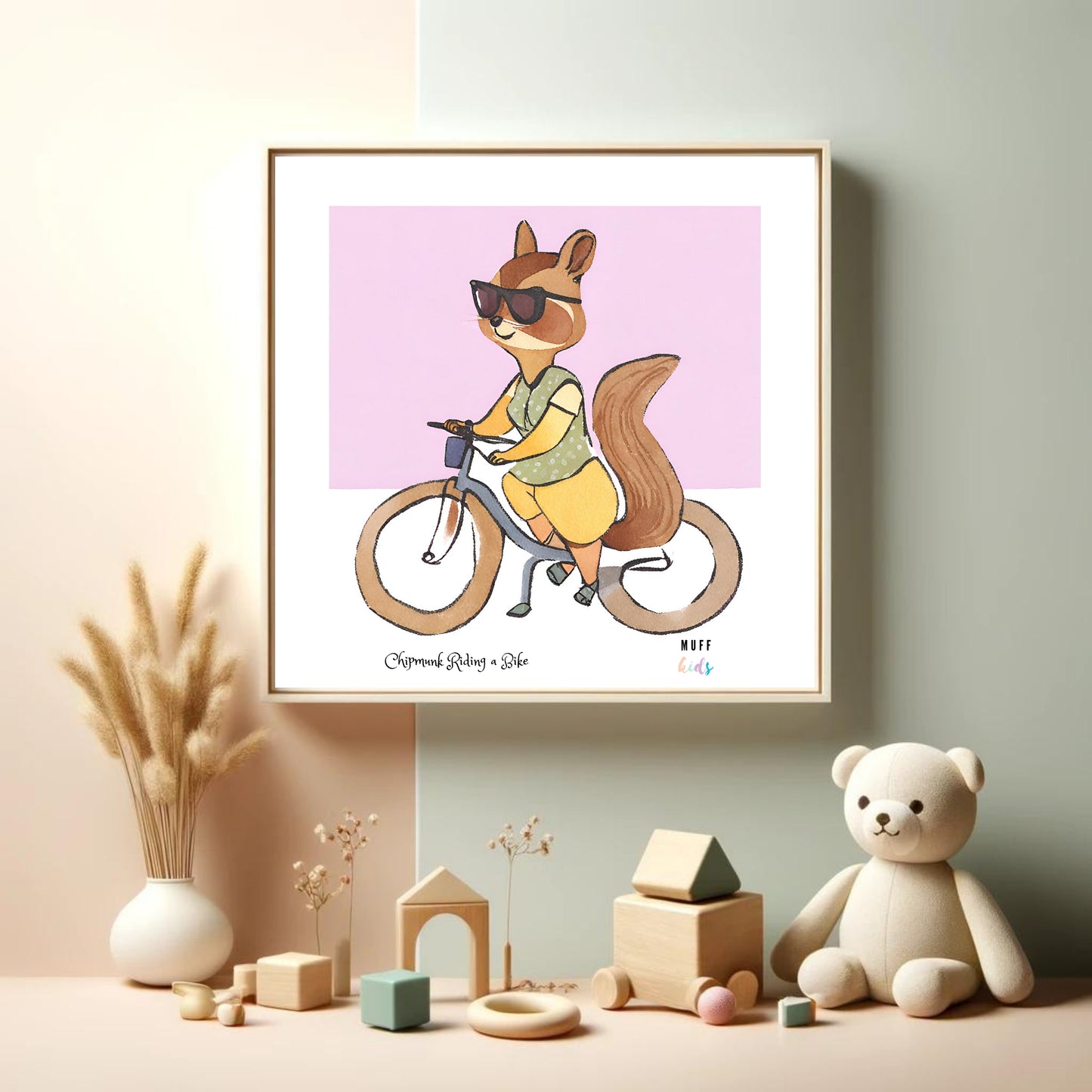 Kids Art Print Design Chipmunk Ride a Bike No.2 Poster For Kids