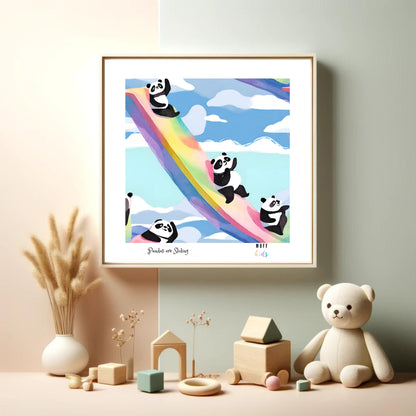 Kids Art Print Design Panda Sliding No.1 Poster For Kids