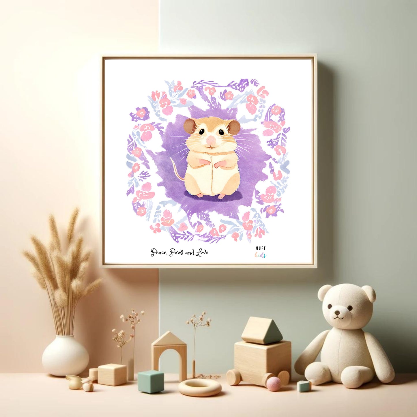 Peace, Paws and Love Mouse No:1 Art Print Tasarım Çocuk Odası Posteri