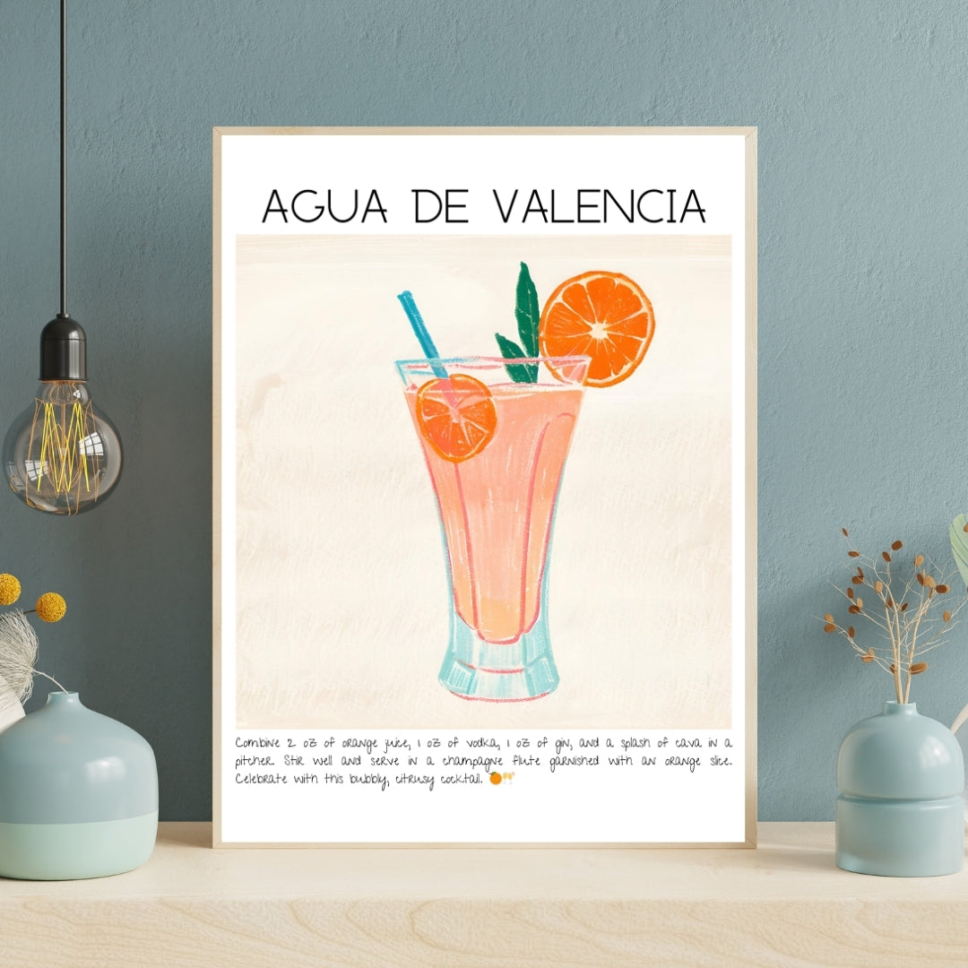 Cocktail Art Print Design Poster Aqua de Valencia Bar Decor