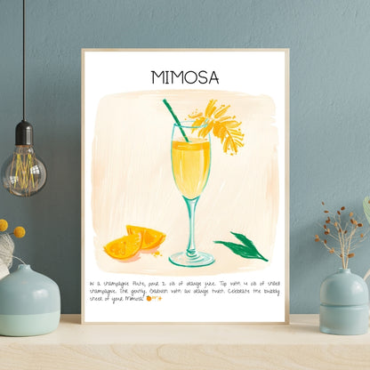 Cocktail Art Print Design Poster Mimosa Bar Decor