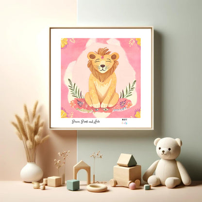 Peace, Paws and Love Lion No:4 Art Print Poster For Kids