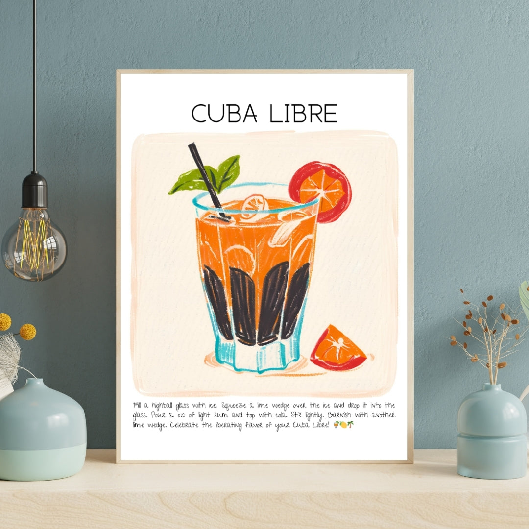 Cocktail Art Print Design Poster Cuba Libre Bar Decor