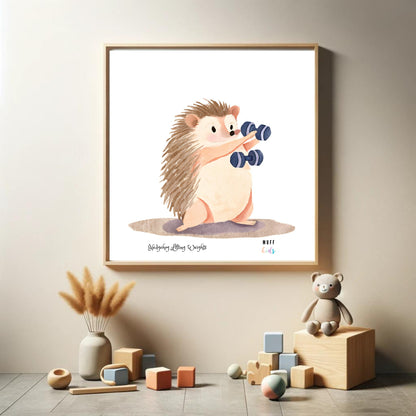 Kids Art Print Design Sportive Hedgehog No.1 Poster For Kids