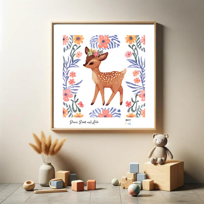 Peace, Paws and Love Deer No:4 Art Print Poster For Kids